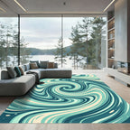 Modern Teal Swirl Abstract Vortex Rug