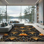 Elegant Gold and Black Lotus Fan Rug