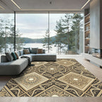 Elegant Gold Floral Diamond Medallion Rug