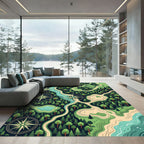 Ornate Nautical Compass Forest Topographic Map Rug