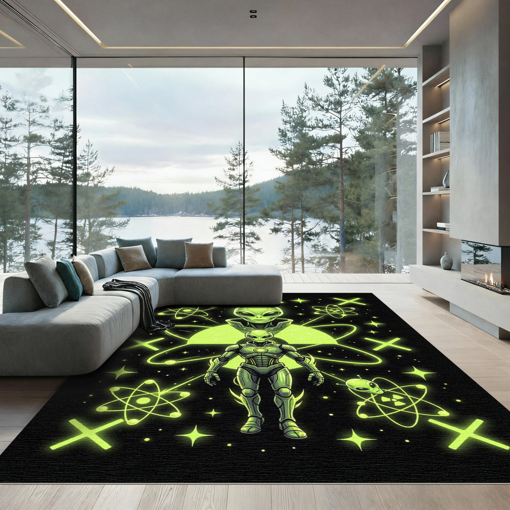 Neon Alien Radioactive Atomic Science Artwork Rug
