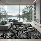 Monochromatic Floral Paisley Cloud Collage Rug
