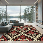 Crimson Ivory Damask Scrollwork Rug