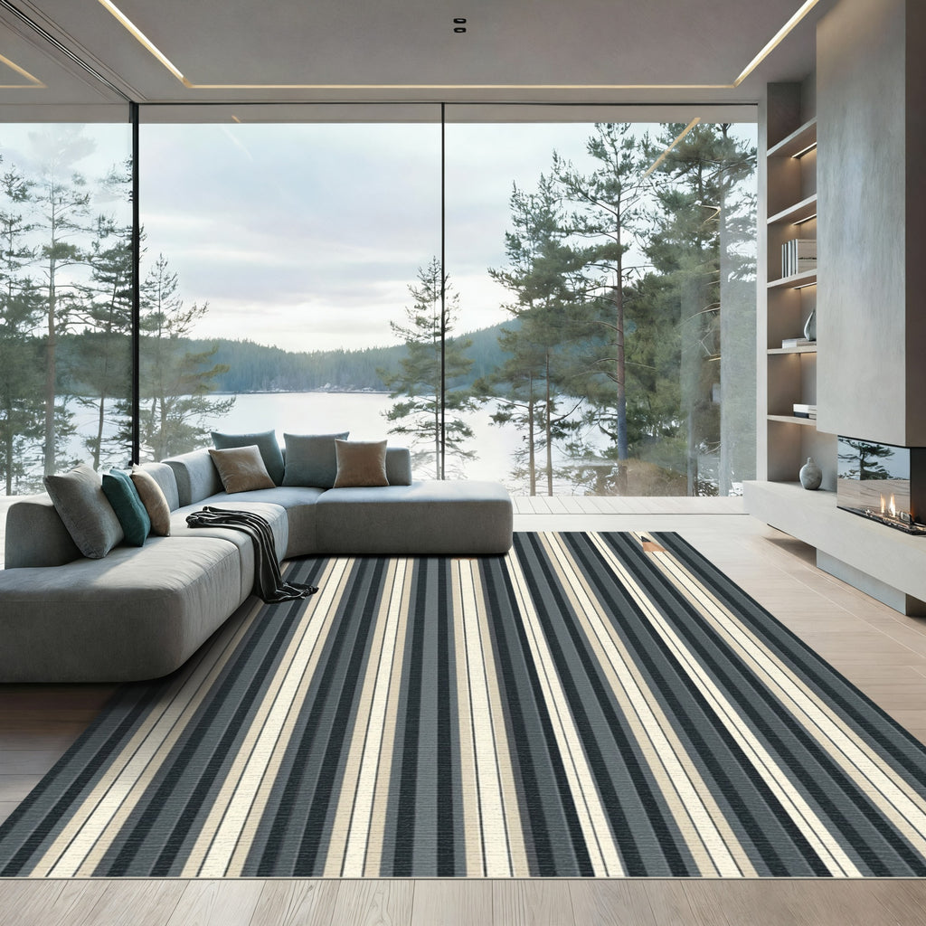 Minimalist Pencil Stripe Charcoal Cream Rug