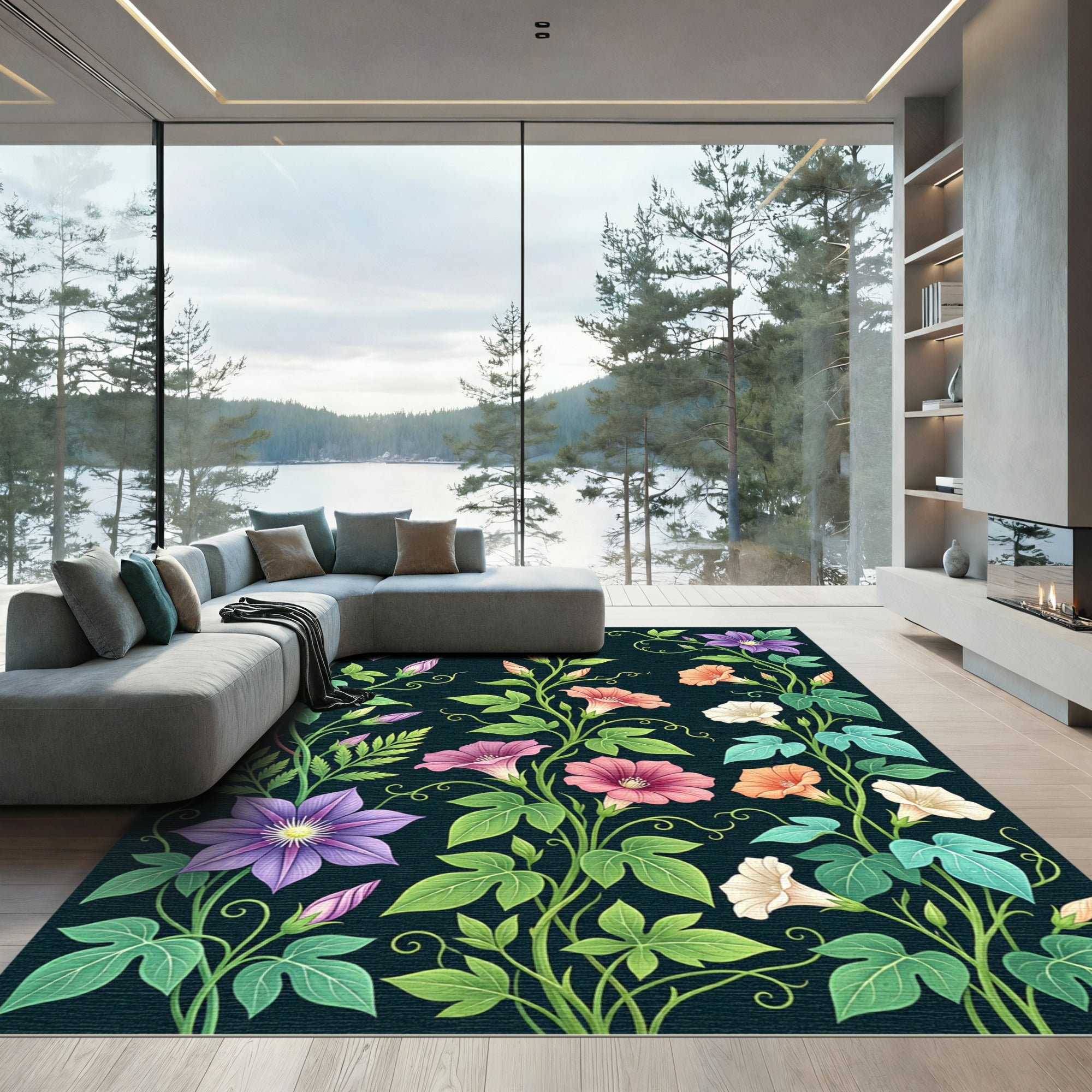 Vibrant Floral Vine Garden Arrangement Rug
