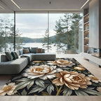 Creamy White Peony Floral Garden Rug