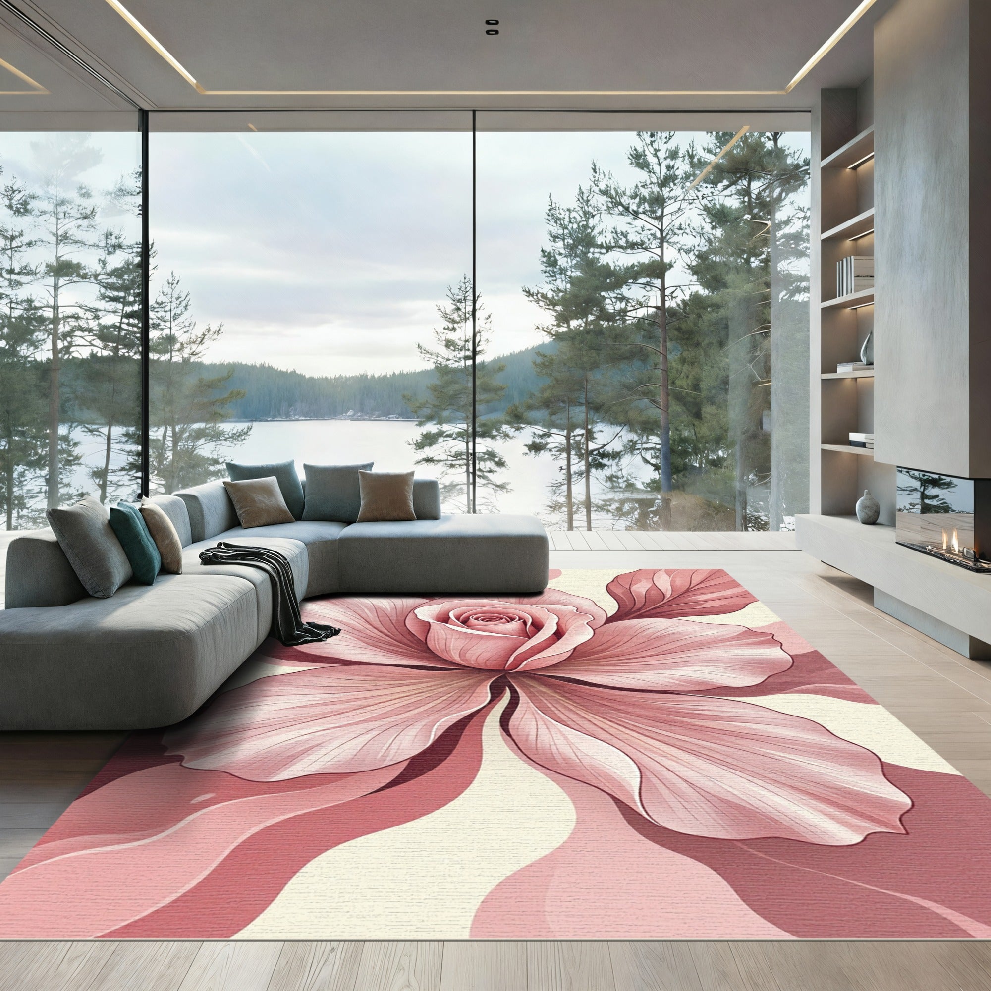 Soft Pink Rose Petal Swirl Rug