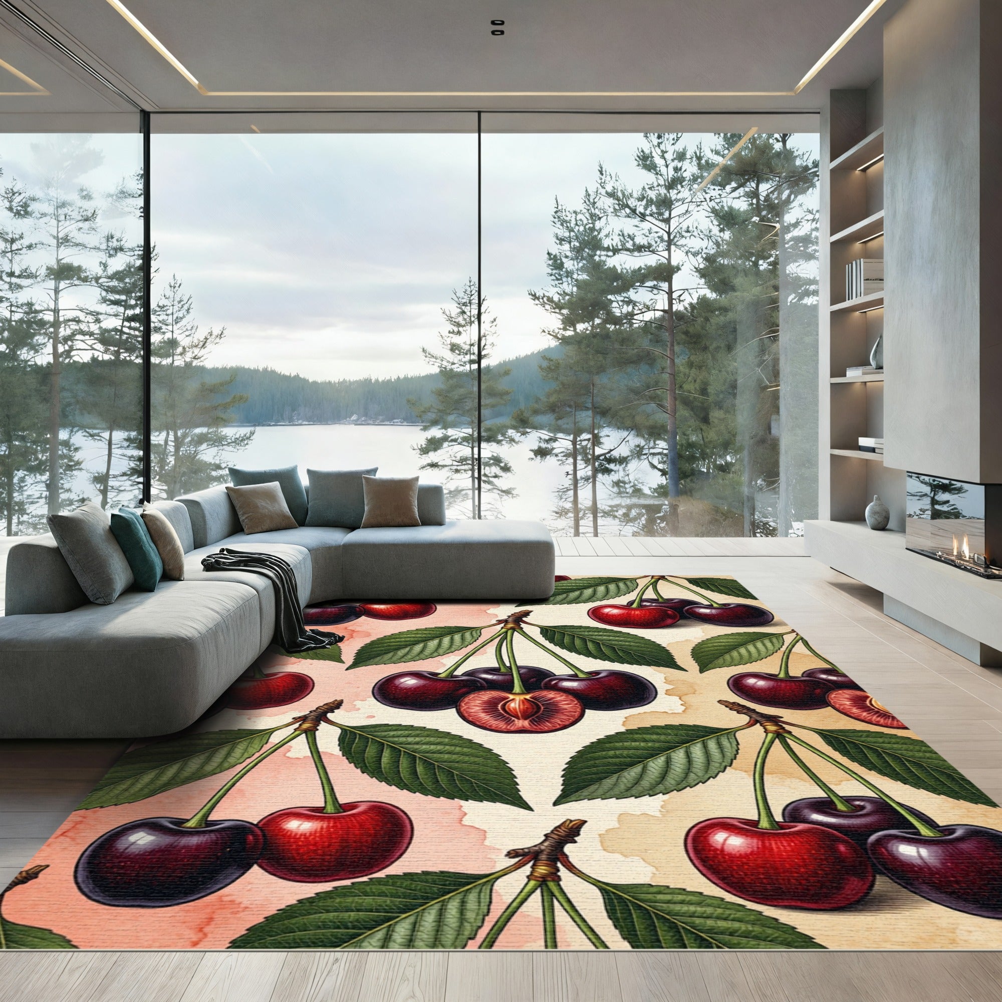 Vintage Dark Cherry Watercolor Botanical Rug