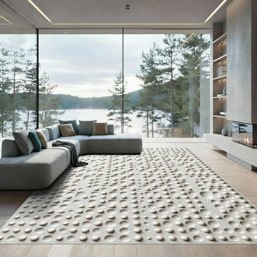 Minimalist Off White Sculptural Dot Grid Rug