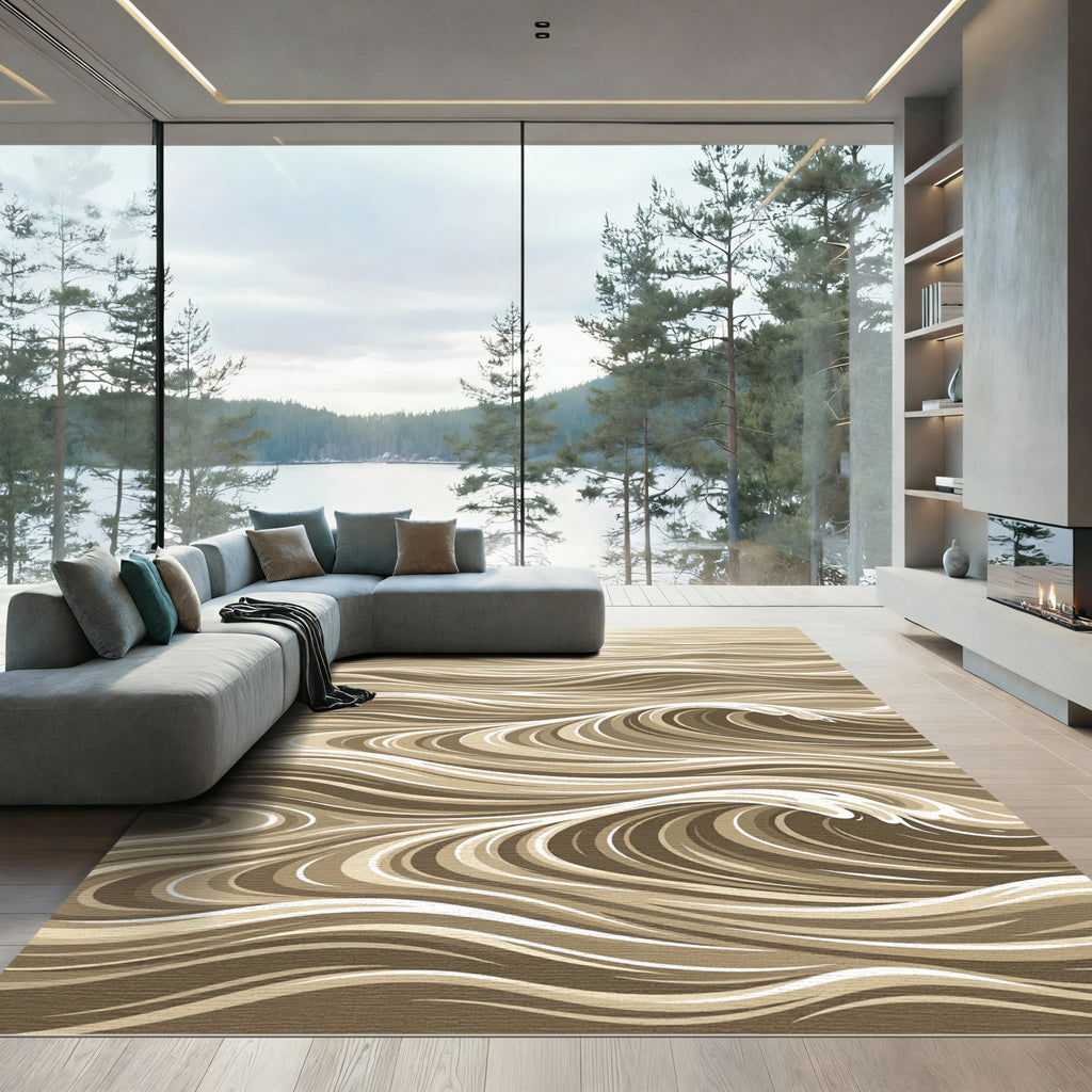Earthy Tone Abstract Wave Composition Rug