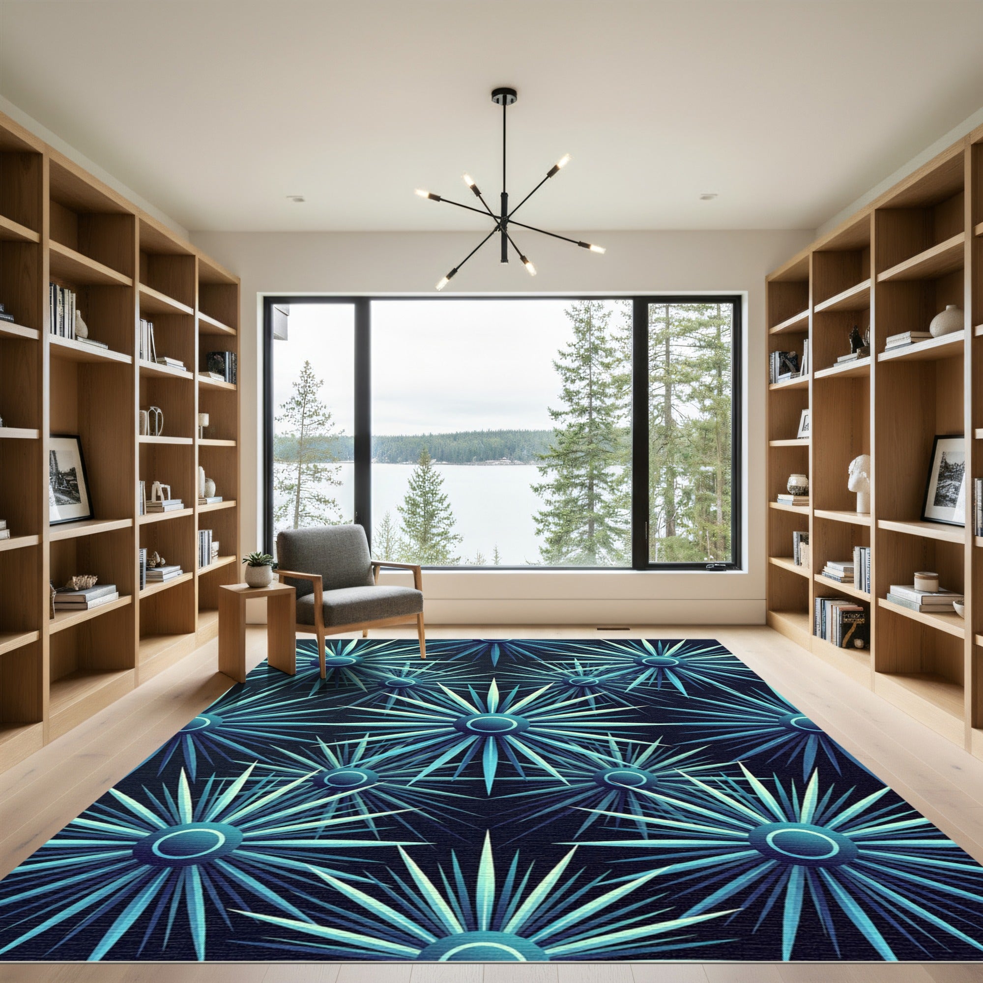 Deep Blue Starburst Geometric Rug