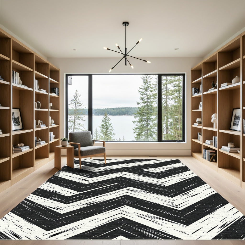 Monochrome Textured Chevron Rug