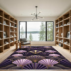 Plum Gold Art Deco Fan Shell Rug