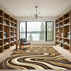Earthy Brown Flowing Abstract Waves Rug
