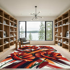 Vibrant Red Floral Abstract Brushstrokes Rug