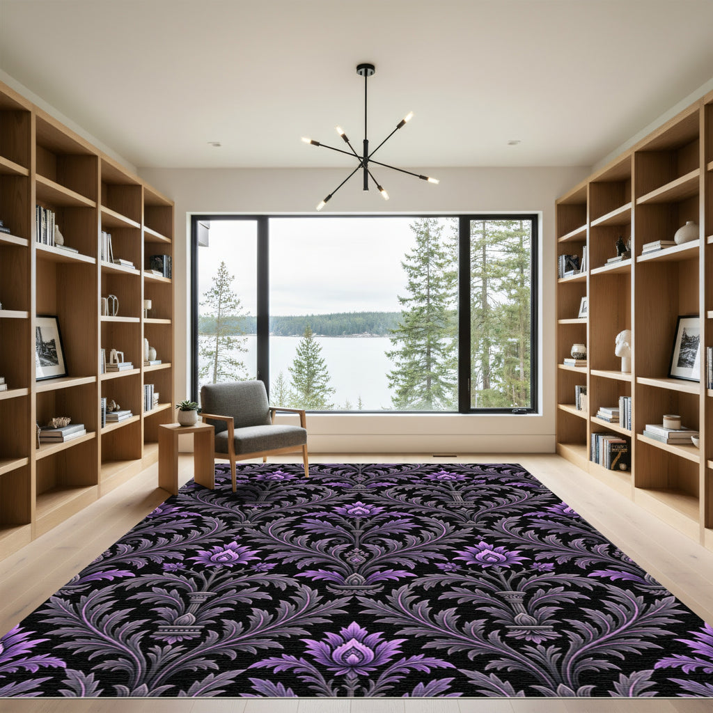 Ornate Amethyst Floral Victorian Damask Rug