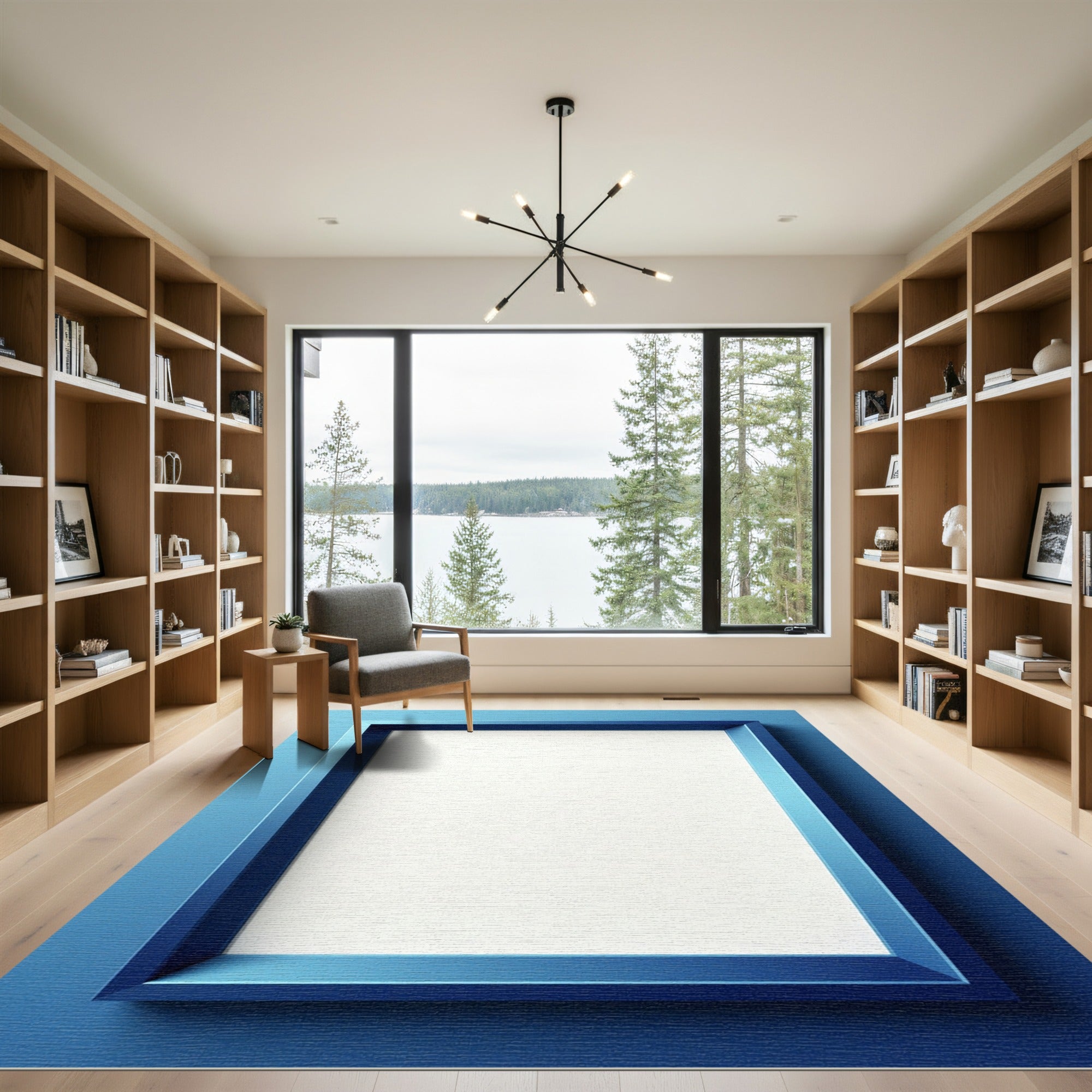 Deep Blue Modern Geometric Rectangle Rug
