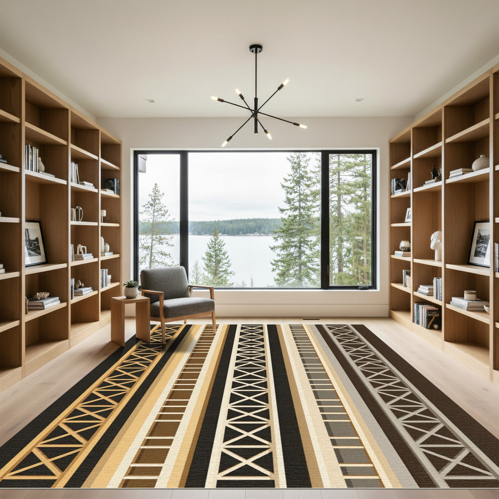 Neutral Architectural Lattice Grid Striped Rug