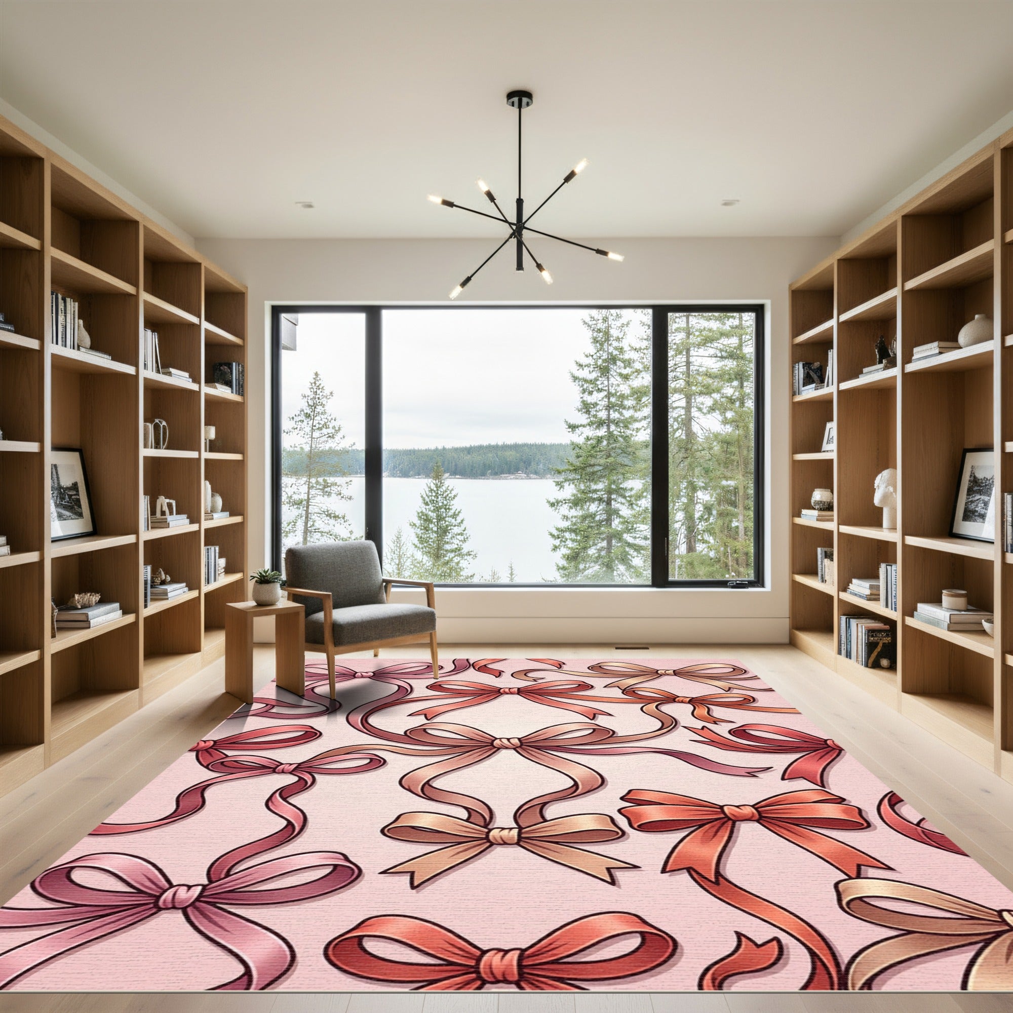 Elegant Blush Ribbon Bow Illustration Rug