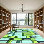 Geometric Mint and Lime Stacked Blocks Rug