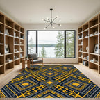 Charcoal Gold Geometric Diamond Lines Rug