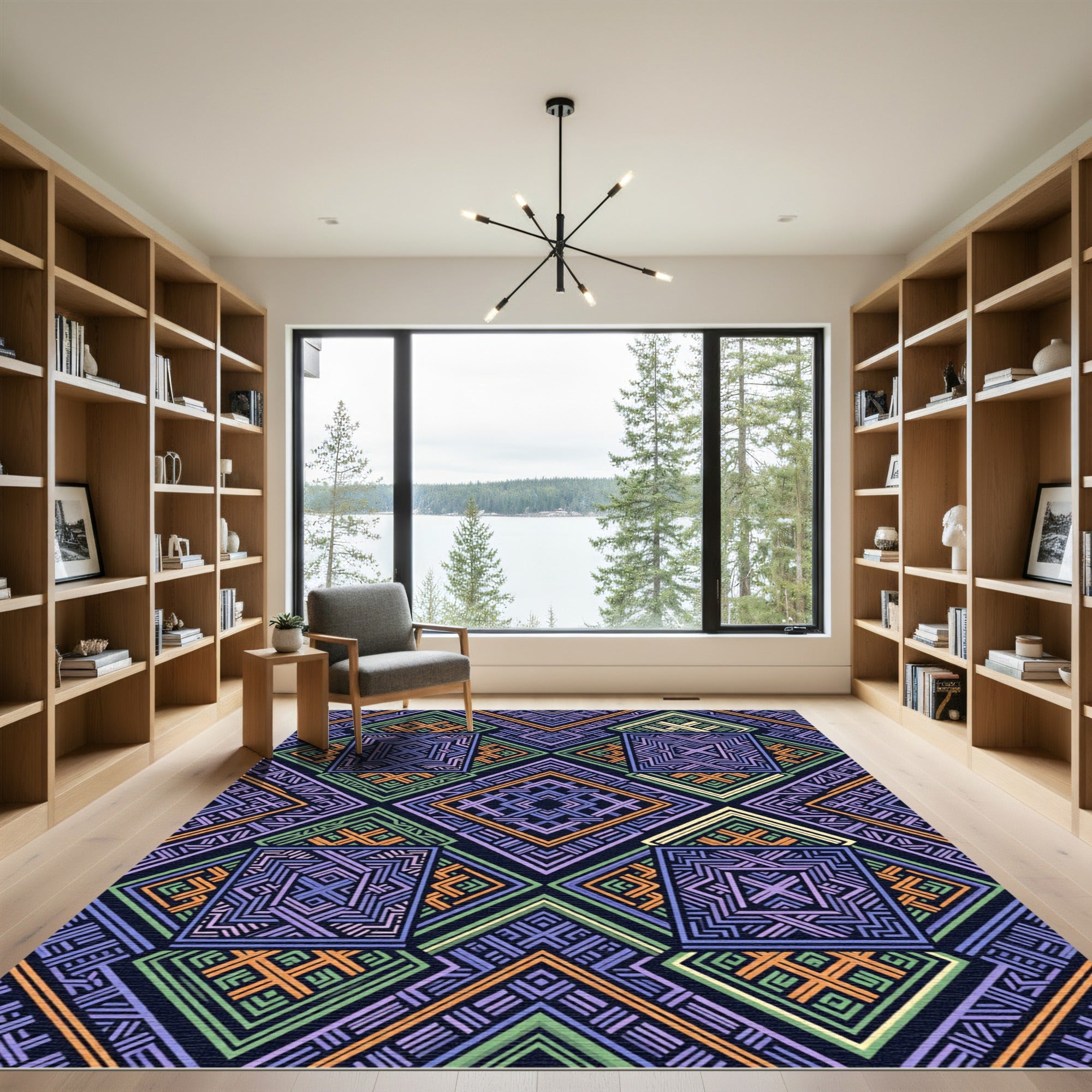 Geometric Multicolored Lattice Diamond Rug
