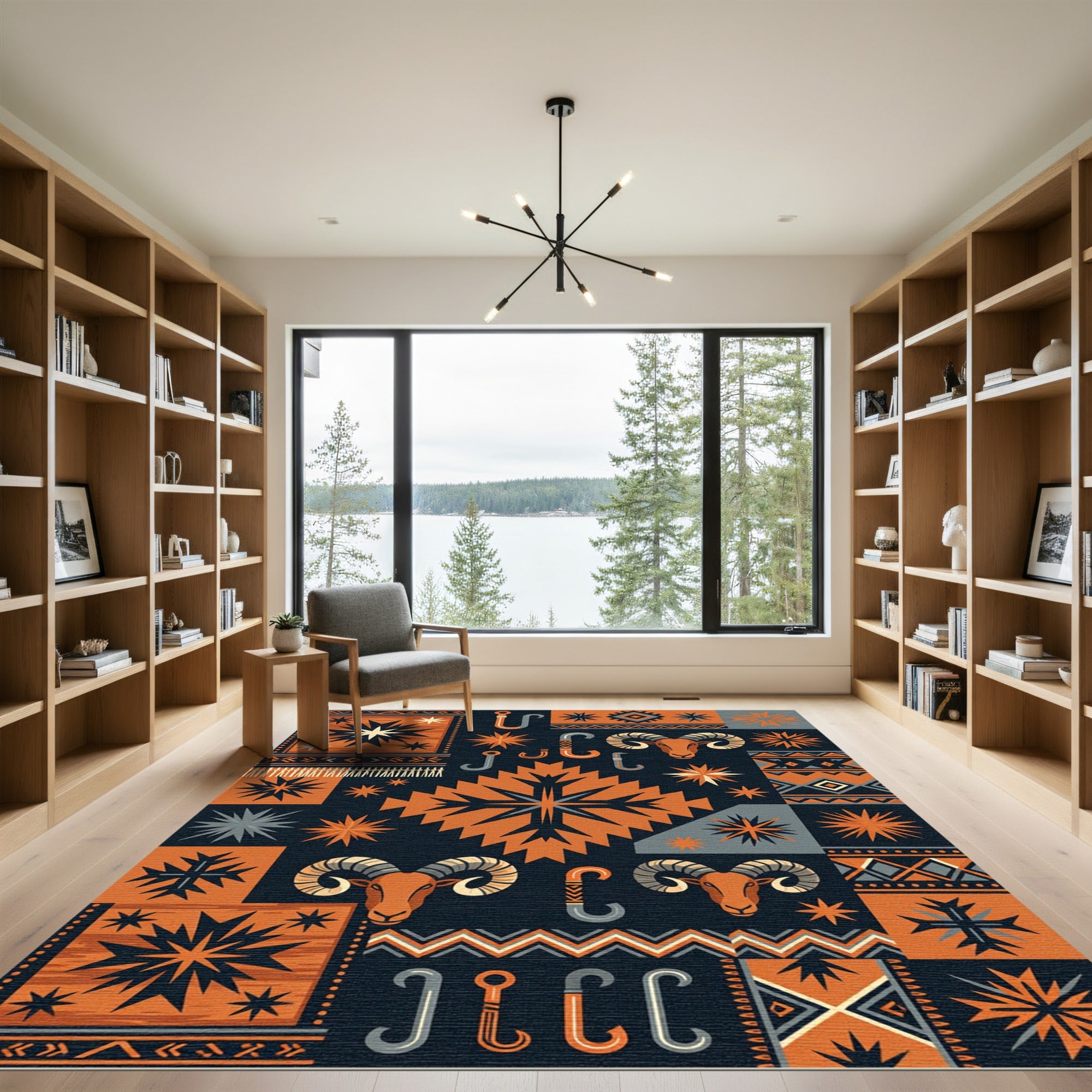 Geometric Ram Star Earthy Area Decor Rug