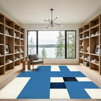 Bold Geometric Blue and White Grid Rug