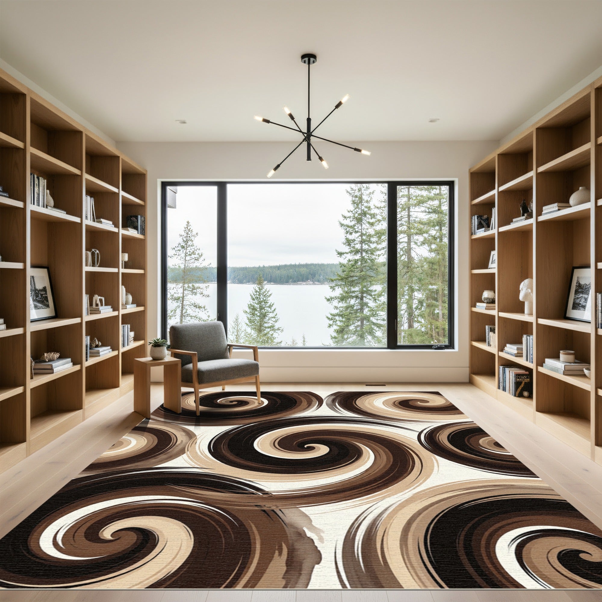 Rich Brown Swirls Abstract Rug