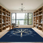 Timeless Navy Coastal Ship Wheel Illustration Rug