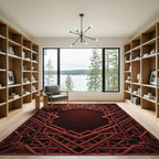 Rich Crimson Intricate Geometric Frame Rug