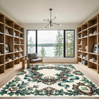 Elegant Sage Baroque Scroll Floral Filigree Rug