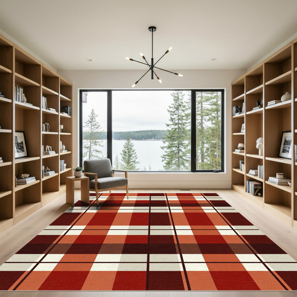 Classic Burnt Orange Plaid Check Rug