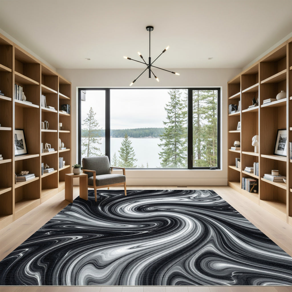 Monochromatic Swirl Paint Blend Rug
