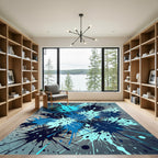Dynamic Navy and Cyan Ink Splash Rug