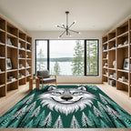 Gray Wolf Forest Scene Rug