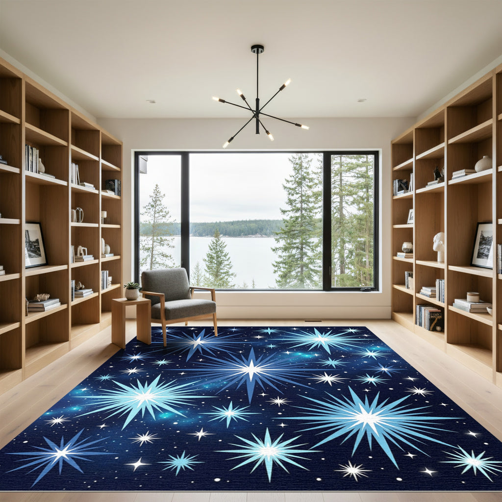 Cosmic Blue Starburst Nebula Rug