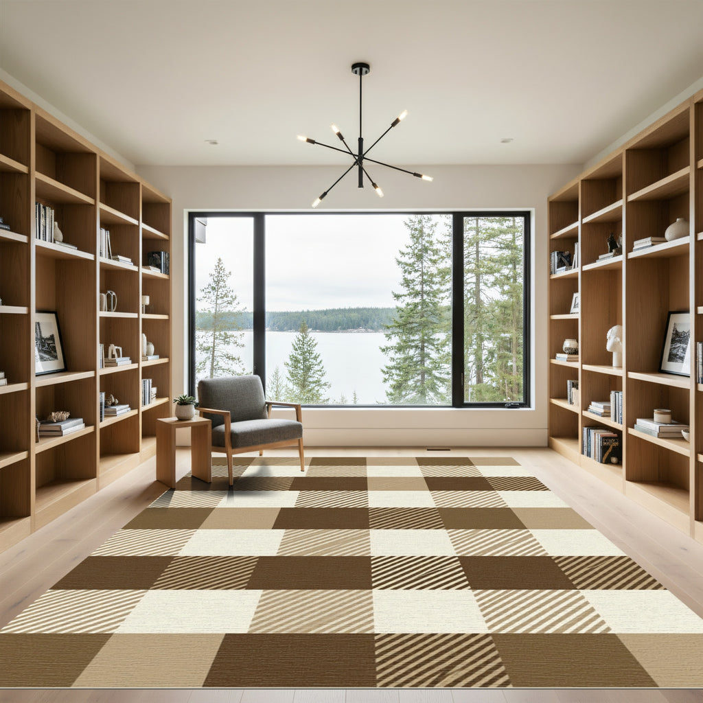 Classic Earthy Brown Plaid Checkered Rug