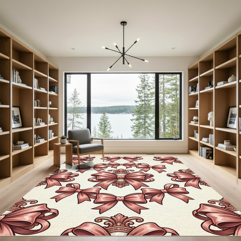 Blush Satin Bow Ornament Decorative Art Rug