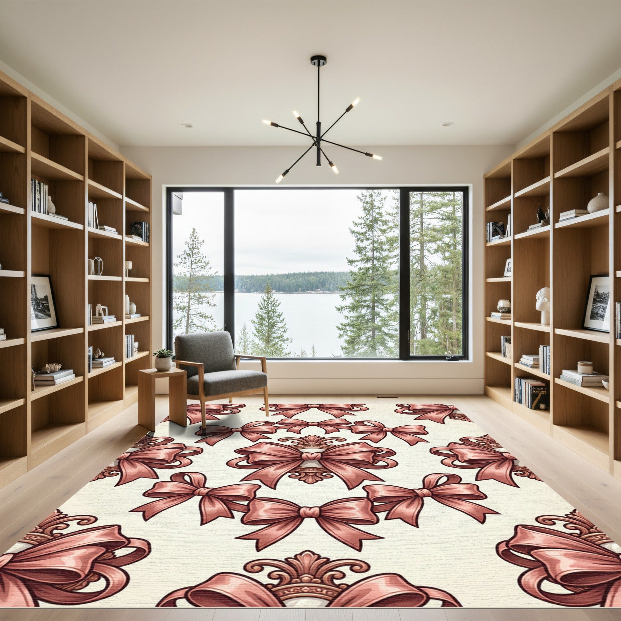 Blush Satin Bow Ornament Decorative Art Rug