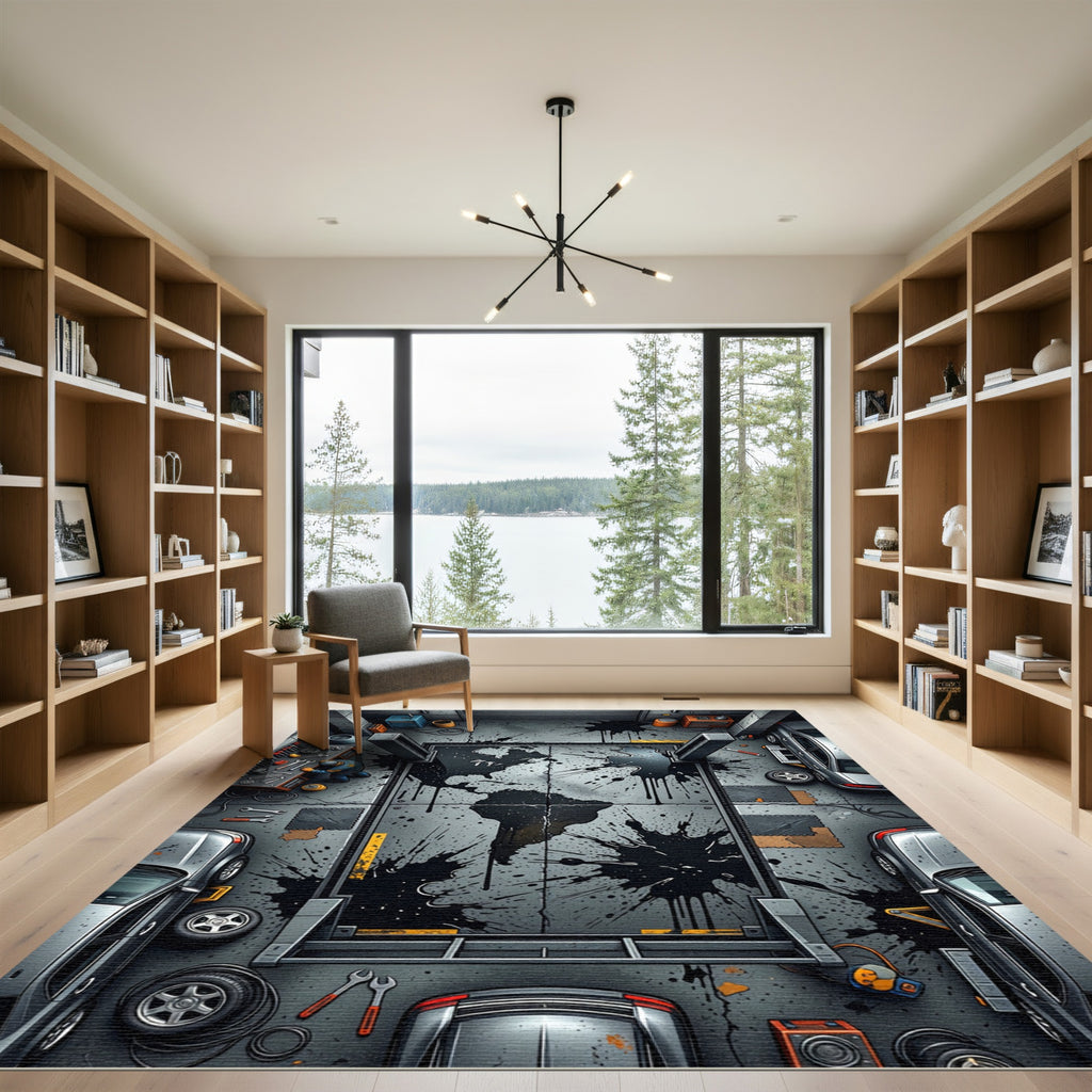 Gritty Garage Oil Spill splatter Rug