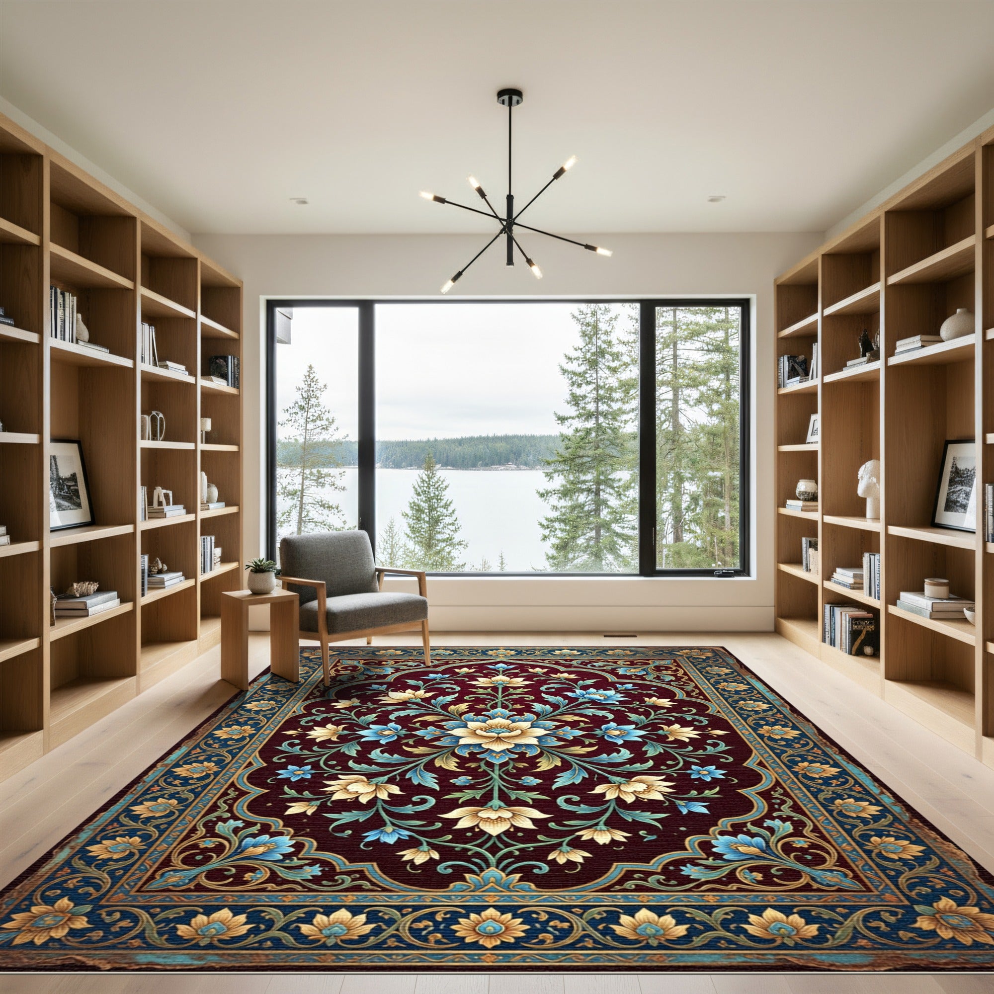 Ornate Burgundy Floral Medallion Rug