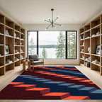 Red Blue Geometric Staircase Composition Rug