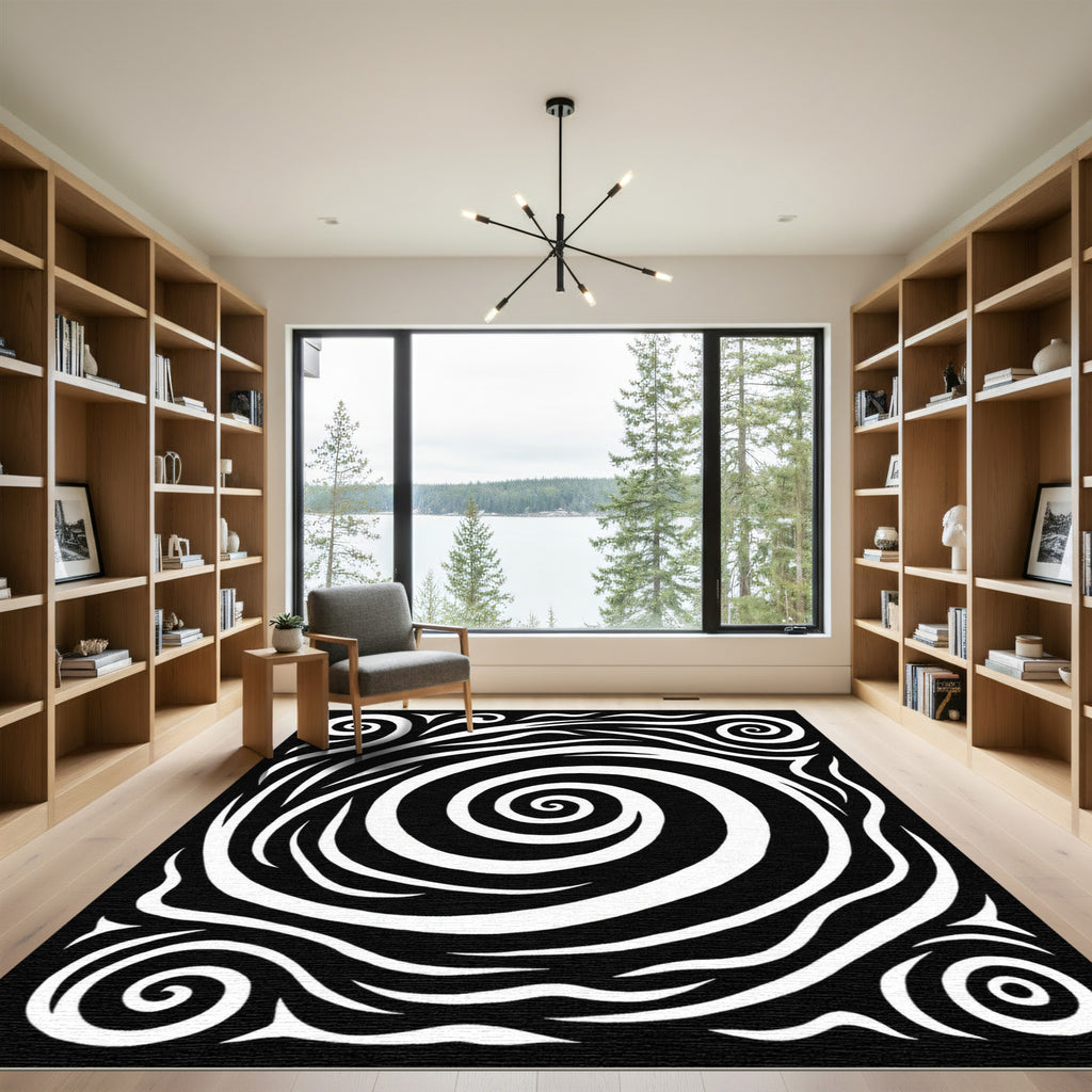 Whirlwind Black White Swirl Rug
