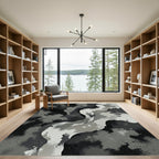 Abstract Monochrome Swirls Graphite Ink Rug