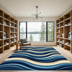 Modern Navy and Cream Abstract Waves Rug