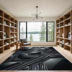Sleek Metallic Monochromatic Cyber Hexagon Rug