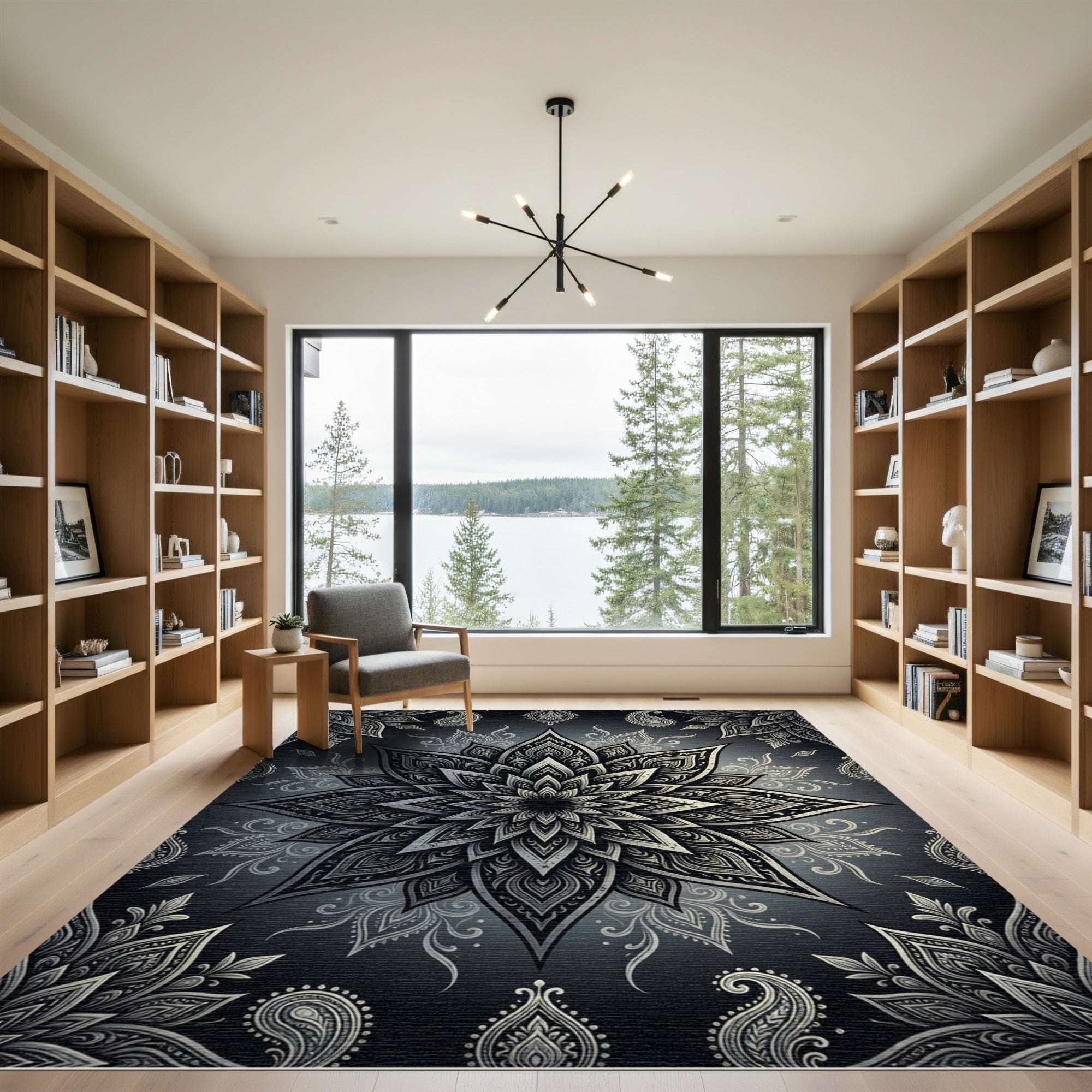 Monochromatic Floral Paisley Mandala Rug