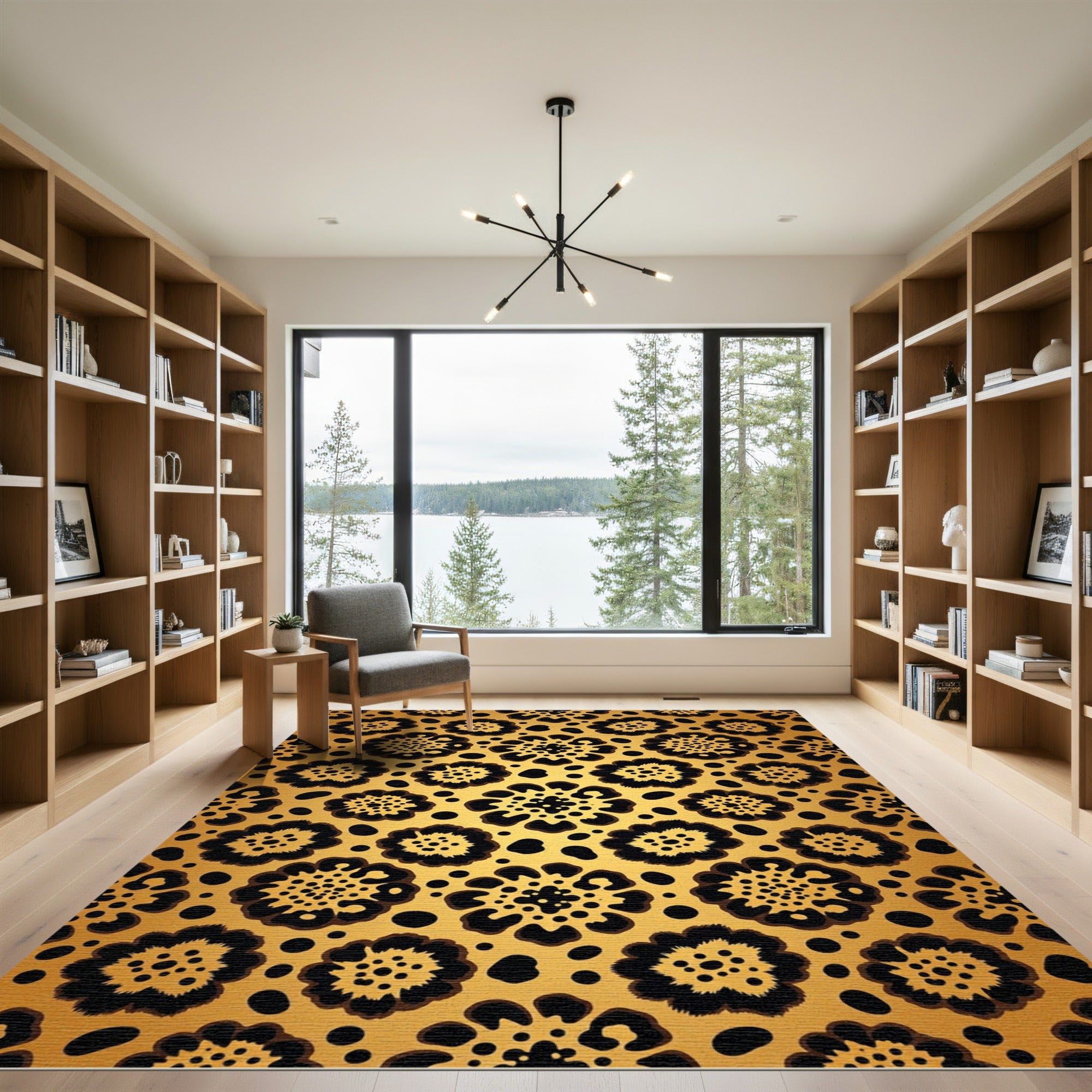 Gold Leopard Flower Geometric Rug
