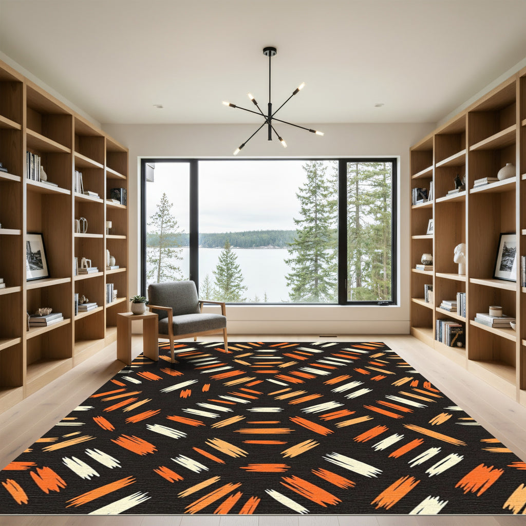 Orange White Brush Stroke Medallion Rug